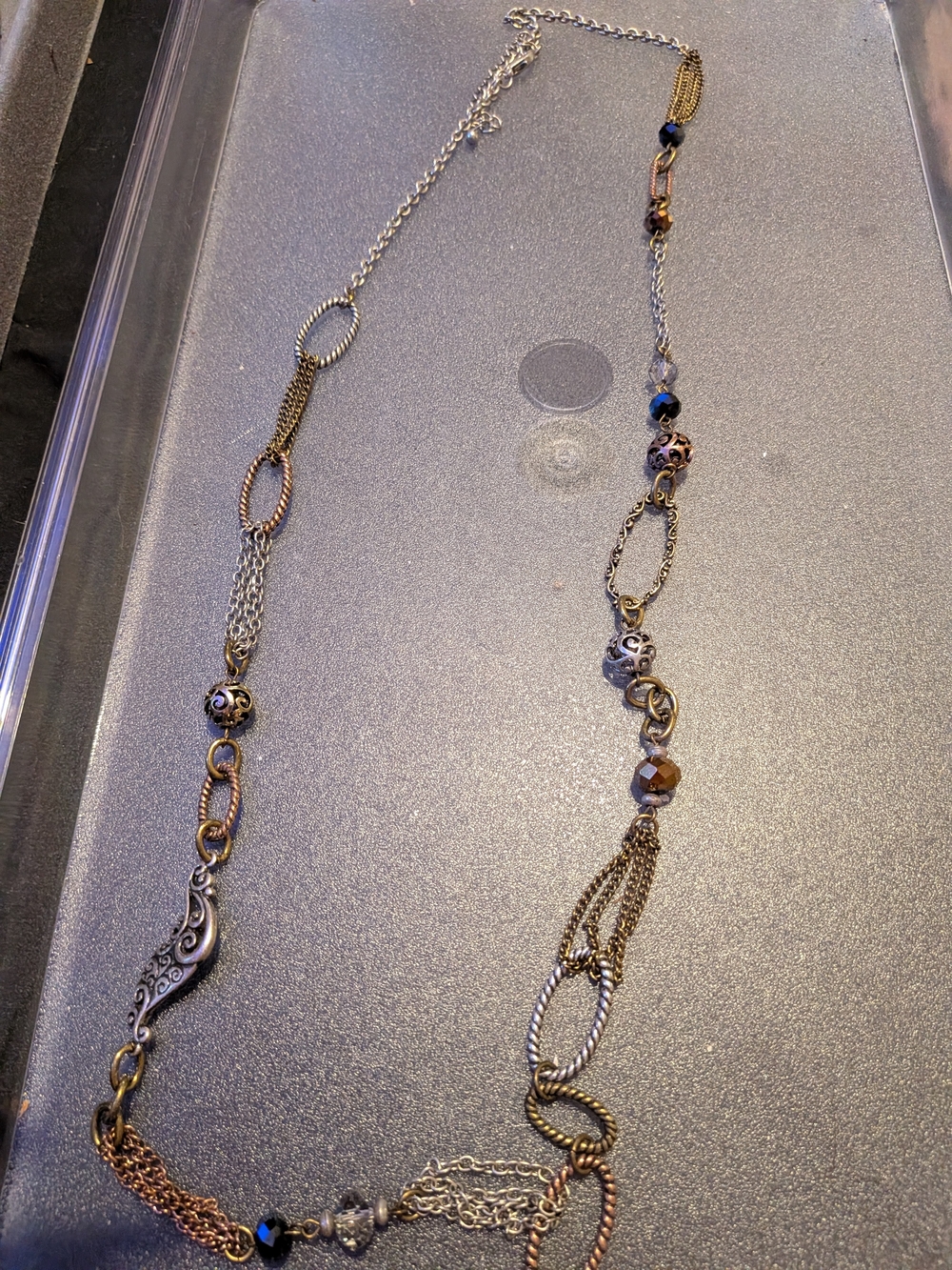 Vintage-Inspired Mixed Metal Long Necklace in Gold and Silver